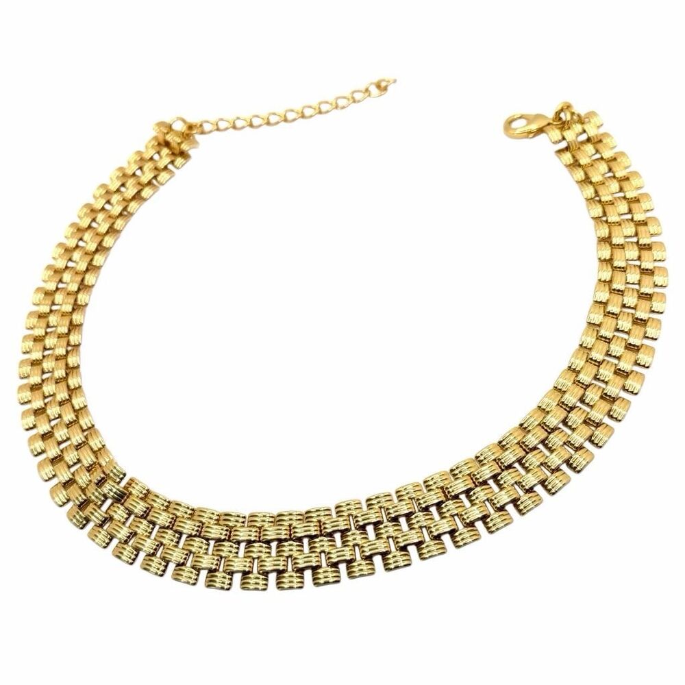 Vintage Gold Tone Basket Weave Bib Collar Statement Necklace - Picture 7 of 7
